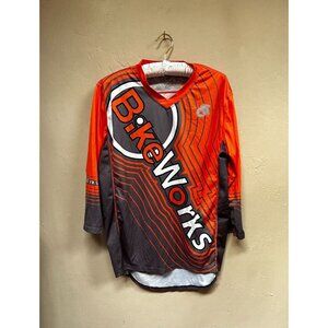 Champ Sys Men's Cycling Jersey Bike Works Long Sleeve T-Shirt Medium Orange Gray
